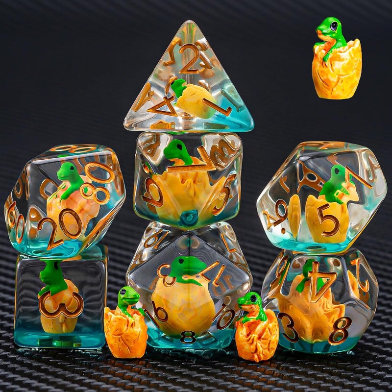 weyano DND Resin Dinosaur Dice Set, D&D Polyhedral Dice for Dungeons and Dragons RPG, MTG Role Playing Games D and D Dice 7pcs-Set D20 D12 D10 D8 D6 D4 - Image 1